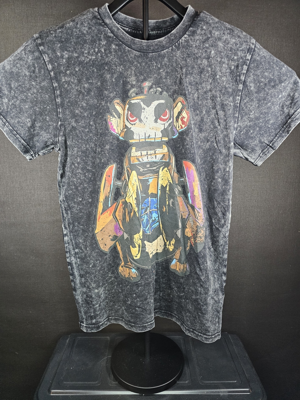 Arcane Acid Wash Black Short Sleeve Tee with Monkey Trap Graphic